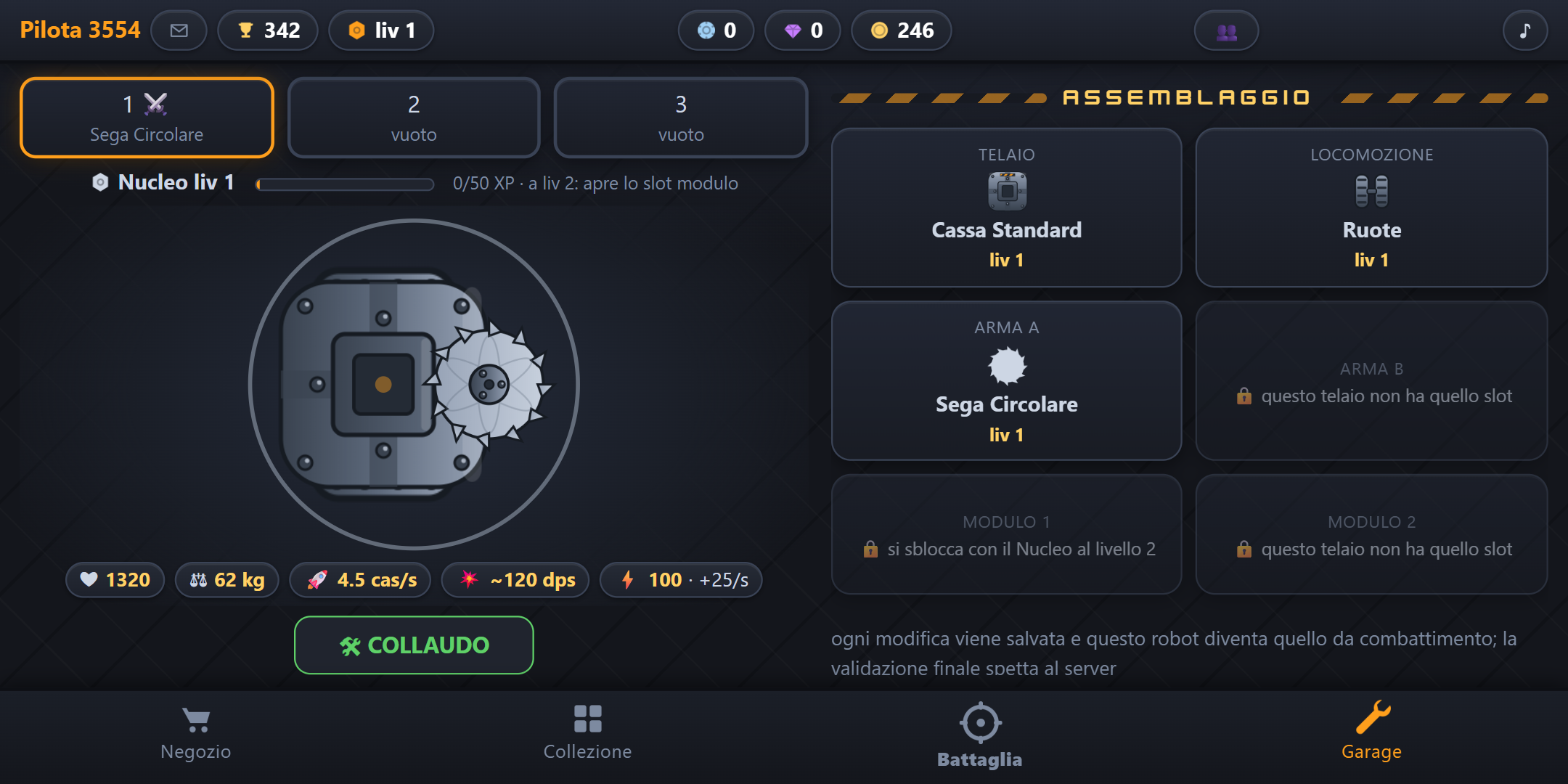 Il garage: l'assemblaggio del robot